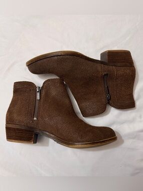 Lucky Brand Brown Distressed Ankle Booties with Side Zipper